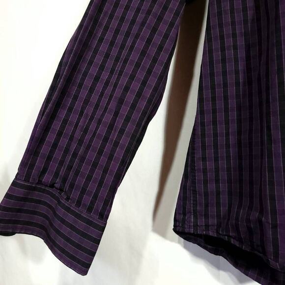 Neiman Marcus Purple Plaid Shirt Size M Checked Black Button Down Collared  - Picture 2 of 6
